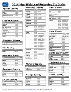 2014 High Risk Lead Poisoning Zip Codes Apache County City Eagar St. Johns Dennehotso, Teec Nos