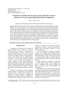 Acta Parasitologica Globalis 4 (3): , 2013 ISSN © IDOSI Publications, 2013 DOI: idosi.apgEvaluation of Vaccination with Toxoplasma gondii Trophozoite Lysate and