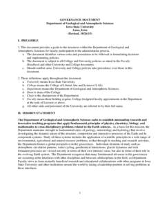 GOVERNANCE DOCUMENT Department of Geological and Atmospheric Sciences Iowa State University Ames, Iowa (Revised, I. PREAMBLE