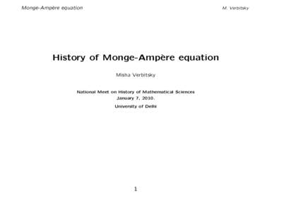 Monge-Amp` ere equation M. Verbitsky  History of Monge-Amp`