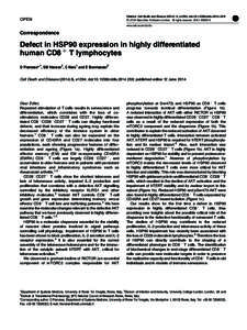 Defect in HSP90 expression in highly differentiated human CD8&plus; T lymphocytes