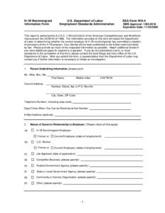 H-1B Nonimmigrant Information Form U.S. Department of Labor Employment Standards Administration