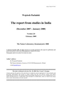 Report India 07-08v2  Wojciech Puchalski The report from studies in India (December 2007 – January 2008)