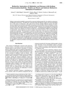 J. Org. Chem. 1996, 61, Reductive Amination of Aldehydes and Ketones with Sodium Triacetoxyborohydride. Studies on Direct and Indirect Reductive