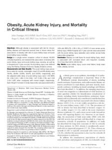 Obesity, Acute Kidney Injury, and Mortality in Critical Illness John Danziger, MD, MPhil1; Ken P. Chen, MD1; Joon Lee, PhD2,3; Mengling Feng, PhD2,4; Roger G. Mark, MD, PhD2; Leo Anthony Celi, MD, MPH1,2; Kenneth J. Muka