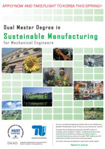 APPLY NOW AND TAKE FLIGHT TO KOREA THIS SPRING!!  Dual Master Degree in Sustainable Manufacturing for Mechanical Engineers