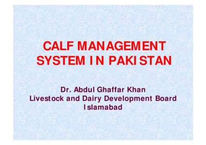 CALF MANAGEMENT SYSTEM IN PAKISTAN Dr. Abdul Ghaffar Khan Livestock and Dairy Development Board Islamabad