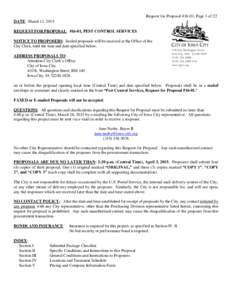 Request for Proposal #16-01, Page 1 of 22 DATE: March 11, 2015 REQUEST FOR PROPOSAL: #16-01, PEST CONTROL SERVICES NOTICE TO PROPOSERS: Sealed proposals will be received at the Office of the City Clerk, until the time an