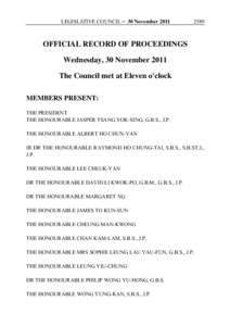 LEGISLATIVE COUNCIL ─ 30 NovemberOFFICIAL RECORD OF PROCEEDINGS Wednesday, 30 November 2011