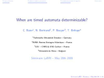 Timed automata  A determinization procedure The abstract procedure applied