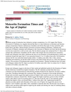 PSRD: Meteorite Formation Times and the Age of Jupiter