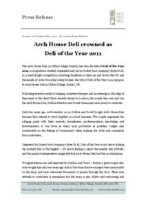 PR[removed]Arch House Deli - Deli of The Year Winner