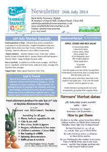 Newsletter  26th July 2014 West Kirby Farmers’ Market St Andrew’s Church Hall, Graham Road, CH48 5DE