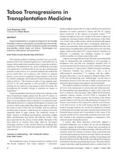 Taboo Transgressions in Transplantation Medicine th Anna Bergmann, Ph.D. Translated by Otmar Binder