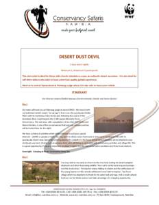 DESERT DUST DEVIL 3 days and 2 nights Minimum 2, Maximum 9 participants This mini safari is ideal for those with a hectic schedule to enjoy an authentic desert excursion. It is also ideal for self-drive visitors who wish