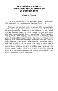 THE ARBROATH HERALD ARBROATH, ANGUS, SCOTLAND 20 OCTOBER 1904 Literary Notes. 