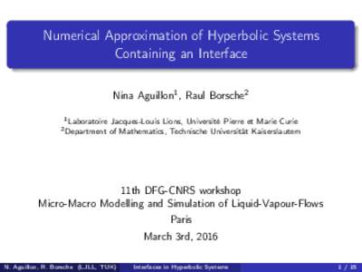 Numerical Approximation of Hyperbolic Systems Containing an Interface Nina Aguillon1 , Raul Borsche2 1 Laboratoire 2 Department