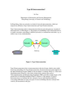 Type III Interconnection? Xu Yan Department of Information and Systems Management Hong Kong University of Science and Technology  In Hong Kong, there are currently two kinds of network interconnection, which are