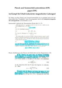 Planck und Sommerfeld unterstutzen ¨ KPK gegen DPG im Kampf fur ¨ Erhalt induzierter magnetischer Ladungen!