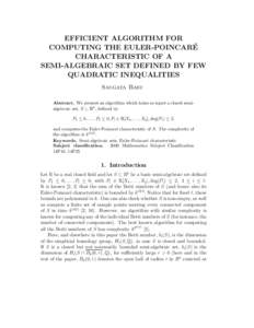EFFICIENT ALGORITHM FOR ´ COMPUTING THE EULER-POINCARE CHARACTERISTIC OF A SEMI-ALGEBRAIC SET DEFINED BY FEW QUADRATIC INEQUALITIES
