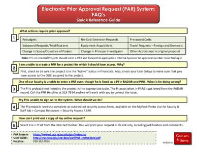 Electronic Prior Approval Request (PAR) System: FAQ’s Quick Reference Guide What actions require prior approval?