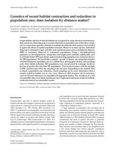 Molecular Ecology[removed], 3601– 3615  doi: [removed]j.1365-294X[removed]x Genetics of recent habitat contraction and reduction in population size: does isolation by distance matter?