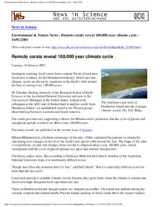 Environment & Nature News - Remote corals reveal 100,000 year climate cycle