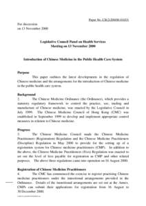 Paper No. CB[removed])  For discussion on 13 November[removed]Legislative Council Panel on Health Services