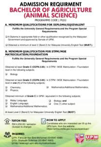 ADMISSION REQUIRMENT  BACHELOR OF AGRICULTURE (ANIMAL SCIENCE) PROGRAMME CODE | PG32