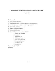 David Hilbert and the Axiomatization of Physics[removed]by Leo Corry