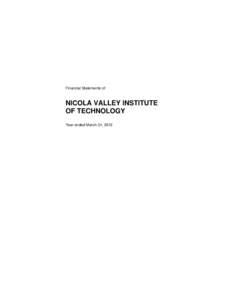Financial Statements of  NICOLA VALLEY INSTITUTE OF TECHNOLOGY Year ended March 31, 2012