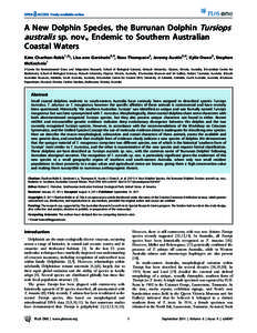 A New Dolphin Species, the Burrunan Dolphin Tursiops australis sp. nov., Endemic to Southern Australian Coastal Waters Kate Charlton-Robb1,2*, Lisa-ann Gershwin3,4, Ross Thompson2, Jeremy Austin5,6, Kylie Owen2, Stephen 