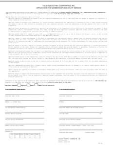 TALQUIN ELECTRIC COOPERATIVE, INC. APPLICATION FOR MEMBERSHIP AND UTILITY SERVICE The undersigned (hereinafter called 