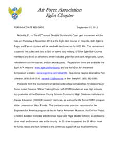 Air Force Association Eglin Chapter FOR IMMEDIATE RELEASE September 15, 2015