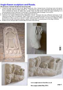 Anglo-Saxon sculpture and Roods. All pictures viewed clockwise from top left. 1. Inside the tower (ground floor) at St. Mary, Deerhurst, Glos. Carved stone of the Virgin and child which would originally have the detail p