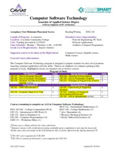 Computer Software Technology Associate of Applied Science Degree (with an emphasis on PC technician) Accuplacer Test Minimum Placement Scores: