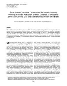 AIDS RESEARCH AND HUMAN RETROVIRUSES Volume 27, Number 2, 2011 ª Mary Ann Liebert, Inc. DOI: aidShort Communication: Quantitative Proteomic Plasma