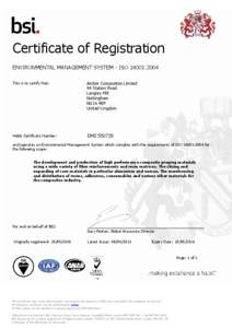 Certificate of Registration ENVIRONMENTAL MANAGEMENT SYSTEM - ISO 14001:2004 This is to certify that: