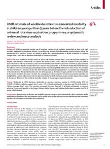 Articlesestimate of worldwide rotavirus-associated mortality in children younger than 5 years before the introduction of universal rotavirus vaccination programmes: a systematic review and meta-analysis