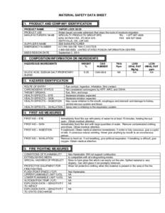 MATERIAL SAFETY DATA SHEET 1. PRODUCT AND COMPANY IDENTIFICATION PRODUCT NAME PRODUCT USE MANUFACTURER’S NAME SUPPLIER’S NAME