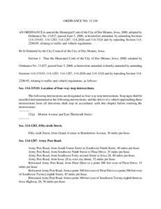 ORDINANCE NO. 15,330  AN ORDINANCE to amend the Municipal Code of the City of Des Moines, Iowa, 2000, adopted by Ordinance No. 13,827, passed June 5, 2000, as heretofore amended, by amending Sections[removed], [removed]
