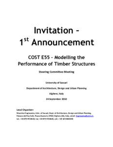 Invitation – st 1 Announcement COST E55 – Modelling the Performance of Timber Structures Steering Committee Meeting