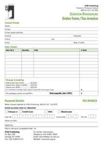 STAV Publishing Division of Science Victoria ABNScience Resources Order form/Tax invoice
