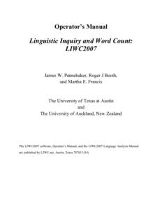    Operator’s Manual    Linguistic Inquiry and Word Count: