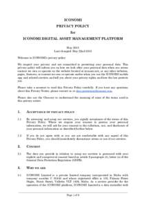 ICONOMI  PRIVACY POLICY  for   ICONOMI DIGITAL ASSET MANAGEMENT PLATFORM    May 2018 