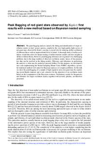 EPJ Web of Conferences 101 , DOI: epjconf 0 9  C Owned by the authors, published by EDP Sciences, 2015  Peak Bagging of red giant stars observed by Kepler: ﬁrst