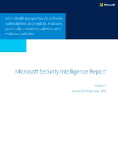 An in-depth perspective on software vulnerabilities and exploits, malware, potentially unwanted software, and malicious websites  Microsoft Security Intelligence Report