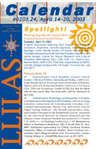 Calendar #[removed], April 14–20, 2003 University of Texas at Austin College of Liberal Arts