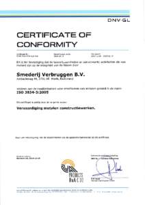 DNV.GL  CERTIFICATE OF CONFORMITY Certificaat Nr.: OTH-NLD- RvA