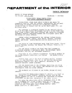;;Z;Zl nEPARTMENT 01 IhelNTERIOR news release BUREAU OF INDIAN AFFAIRS For Release June 25, 1969